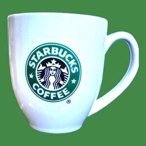 STARBUCKS  COFFEE MUG BEIGE MERMAID LOGO MADE IN USA 14 oz Oval HANDLE VINTAGE